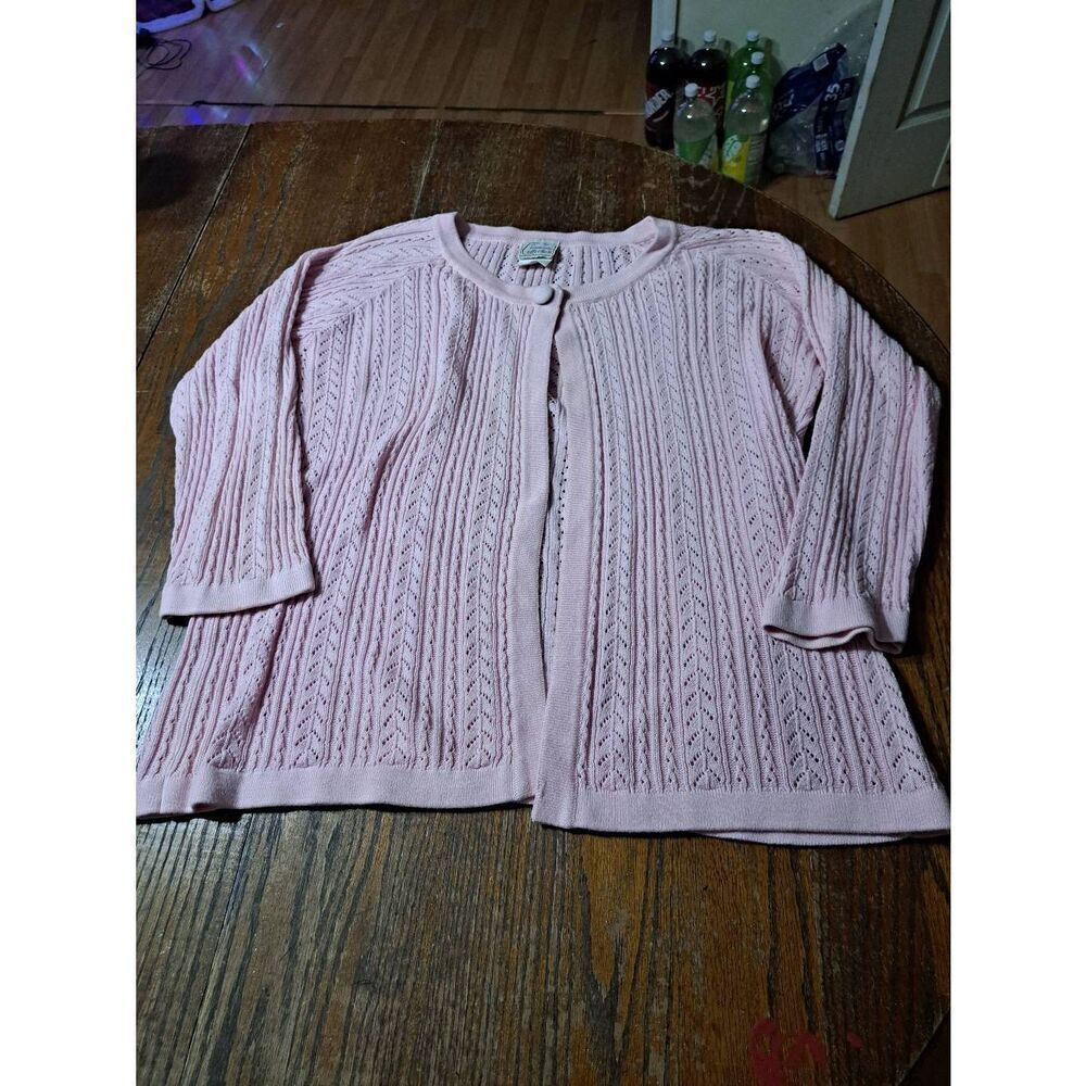1X Company Collection Pink Long Sleeve Open Front Loose Knit Sweater Cardigan